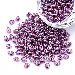 Dyed Opaque Colours Glass Seed Beads, Silver Lined, 2-Hole, Oval, Purple, 5x4x2.5mm, Hole: 0.9mm, about 450g/bag(SEED-N004-007-06)