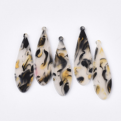 Cellulose Acetate(Resin) Big Pendants, Teardrop, Floral White, 51x16x2.5mm, Hole: 1.4mm(KY-S158-60C)