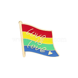 Creative Zinc Alloy Brooches, Enamel Lapel Pin, with Iron Butterfly Clutches or Rubber Clutches, Rainbow, Flag with Word Love is Love, Colorful, 25x25mm(JEWB-R015-019)