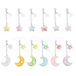 Resin & Plastic Mobile Pendant Decoration, with Alloy Clasps, for Mobile Phone Case Accessories Decoration, Star/Moon, Mixed Color, 80~9.5cm, 12pcs/set(HJEW-AB00621)