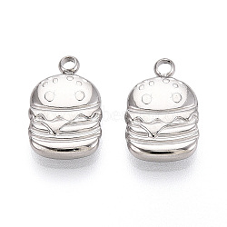 304 Stainless Steel Charms, Anti-Tarnish, Hamburger Charm, Stainless Steel Color, 15x10x3mm, Hole: 1.8mm(X-STAS-T067-75P)