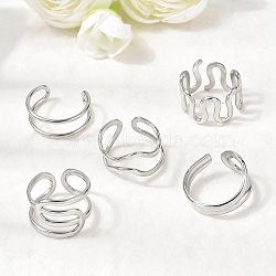 5Pcs 304 Stainless Steel Open Cuff Rings for Women, Stainless Steel Color, 8~16mm, inner diameter: 16.5~18mm(RJEW-K313-04P)