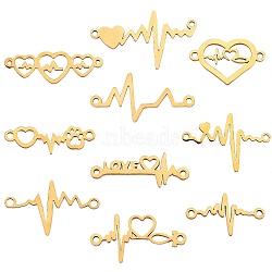 10Pcs 10 Style Stainless Steel Links Connectors, Laser Cut, for Valentine's Day, Heartbeat, Golden, 1pc/style(STAS-SZ0001-94)