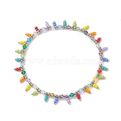 Colorful Glass Seed Beaded Charms Stretch Anklet for Women, Colorful, Inner Diameter: 3 inch(7.5cm)(AJEW-AN00531)