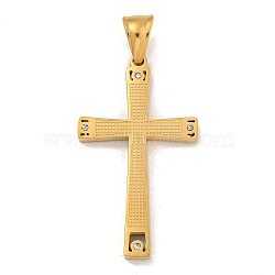 Ion Plating(IP) 304 Stainless Steel Pendants, with Crystal Rhinestones, Cross Charm, Golden, 42x24x3mm, Hole: 7.5x5mm(STAS-D110-22G)