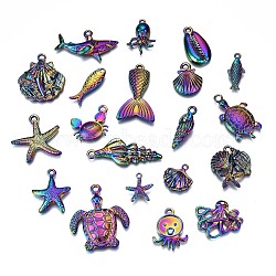 Rainbow Color Alloy Pendants, Cadmium Free & Nickel Free & Lead Free, Marine Organism, 15~37x8~29x2.5~5mm, Hole: 1.4~2.5mm, about 20pcs/set(PALLOY-S180-178-NR)