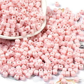 Opaque Acrylic Beads, Square, Pink, 4x4x4mm, Hole: 1.4mm