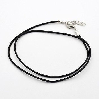 Leather Necklace Making, with Iron Lobster Claw Clasps, Black, 18.5 inchx2mm