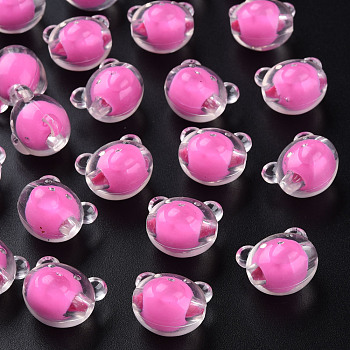 Transparent Acrylic Beads, Bead in Bead, Bear, Hot Pink, 16x18x15.5mm, Hole: 3mm, about 220pcs/500g