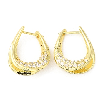 Rack Plating Brass Teardrop Hoop Earrings with Cubic Zirconia, Cadmium Free & Lead Free, Real 18K Gold Plated, 23x19.5x6.5mm