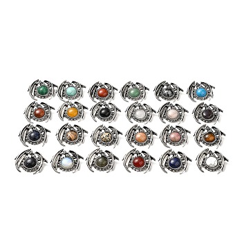 Natural & Synthetic Mixed Gemstone Pendants, Dragon Charms, with Rack Plating Antique Silver Tone Alloy Findings, Cadmium Free & Lead Free, Mixed Dyed and Undyed, 40x48x12mm, Hole: 9x6mm