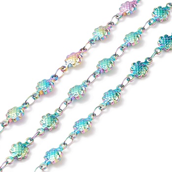 Rainbow Color 304 Stainless Steel Link Chains, Soldered, Flower, 10.5x5.5x2mm