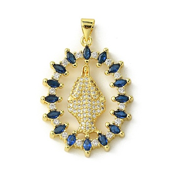 Brass Micro Pave Colorful Cubic Zirconia Pendants, Real 18K Gold Plated, Huamn, Oval, 32.5x24.5x4mm, Hole: 4x3mm