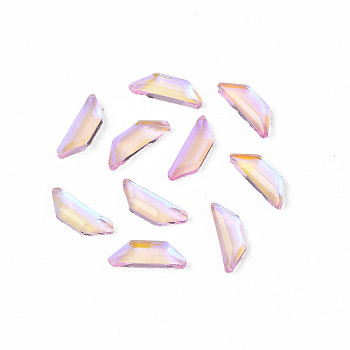Glass Rhinestone Cabochons, Nail Art Decoration Accessories, Faceted, Trapezoid, Pink, 8.5x3x1.5mm