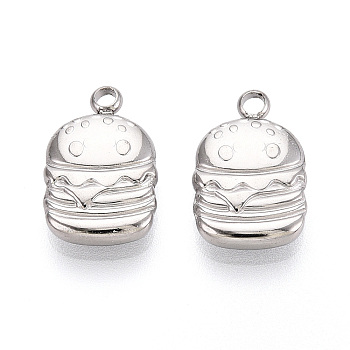304 Stainless Steel Charms, Anti-Tarnish, Hamburger Charm, Stainless Steel Color, 15x10x3mm, Hole: 1.8mm