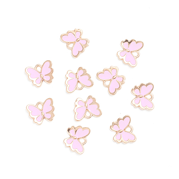 Light Gold Plated Alloy Enamel Charms, Butterfly, Pink, 10.5x13x2mm, Hole: 1.2mm