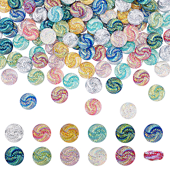 Flat Back Resin Rhinestone Cabochons, Flat Round with Vortex Pattern, Mixed Color, 11.5x3mm, 10 colors, 20pcs/color, 200pcs/box