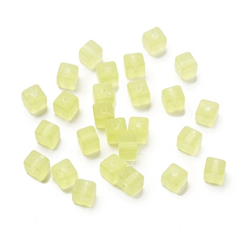 Acrylic Beads, Frosted, Cube, Champagne Yellow, 5.5x6x6mm, Hole: 1.6mm