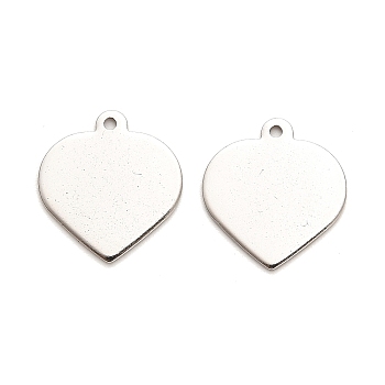 Non-Tarnish Stainless Steel Pendants, Heart Charms, Stainless Steel Color, 15.5x16x1mm, Hole: 1.5mm