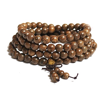 108 Beads Prayer Mala Bracelet, Wood Round Beaded Wrap Bracelet Necklaces for Ramadan & Eid Mubarak, Peru, 35-3/8 inch(90cm)