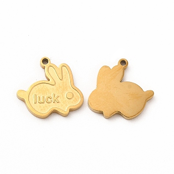 Ion Plating(IP) 304 Stainless Steel Pendant Enamel Settings, Rabbit with Word Luck, Golden, 11x12x1mm, Hole: 1mm