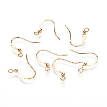 Brass French Earring Hooks, Flat Earring Hooks, Ear Wire, Nickel Free, with Beads and Horizontal Loop, Golden, 15mm, Hole: 2mm, 21 Gauge, Pin: 0.7mm