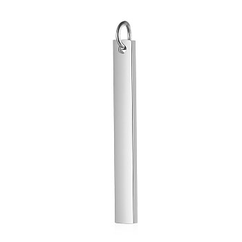 Anti-Tarnish 304 Stainless Steel Pendants, with Jump Ring, Manual Polishing, Rectangle Charm, Stamping Blank Tag, Stainless Steel Color, 30x3x1.5mm, Hole: 3mm