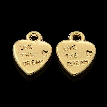 Nickel Free & Lead Free Golden Alloy Heart Charm Pendants, Long-Lasting Plated, with Word LOVE THE DREAM, For Valentine's Day, 12x10x2mm, Hole: 2mm(PALLOY-J218-094G)