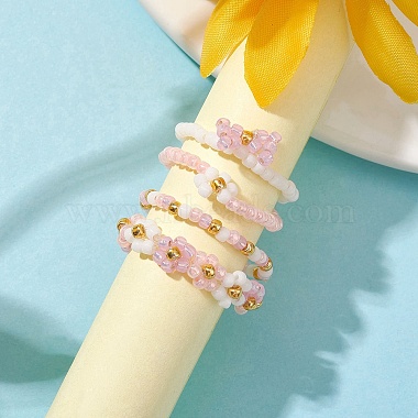 4Pcs 4 Style Glass Seed Beaded Stretch Finger Rings(RJEW-JR00661-04)-3