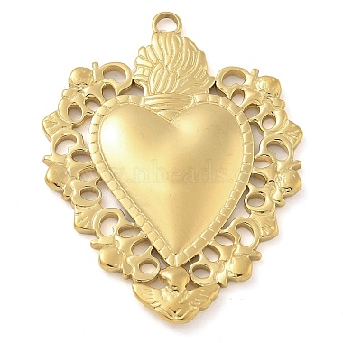 Real 14K Gold Plated Heart 304 Stainless Steel Pendants