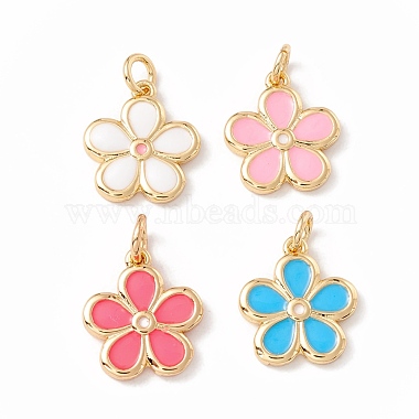 Real 18K Gold Plated Mixed Color Flower Brass+Enamel Pendants