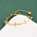 304 Stainless Steel Cross Link Chain Bracelets, Golden, 7-5/8 inch(19.4cm)(BJEW-D359-13B-G)