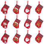12Pcs 4 Styles Cloth Christmas Stocking Gift Bag Pendant Decoration, for Christmas Tree Hanging Decoration, Mixed Shapes, 160x120mm, 3pcs/style(FIND-SP0020-60C)