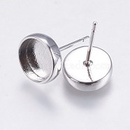Brass Stud Earring Settings, Flat Round, Platinum, Tray: 8mm, 14.5x9.5mm, Pin: 0.8mm(KK-E749-03P)