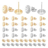 BENECREAT 20 Pairs 2 Color Brass Stud Earring Findings, Sieve Flat Round Earring Settings, with 40Pcs Friction Ear Nuts, Platinum & Golden, 8mm, Hole: 0.9mm, Pin: 0.8mm, 10 Pair/color(KK-BC0010-63)