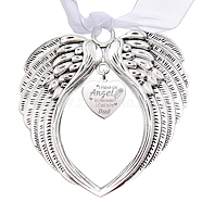 Custom Alloy Big Pendants, Heart with Words and Feather, Platinum, 68x55mm, 2pcs/set(DIY-WH0293-004)