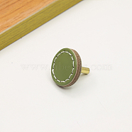 Leather Cabinet Door Knobs, Kitchen Drawer Pulls Cabinet Handles, Flat Round, Yellow Green, 33x29mm(CABI-PW0001-076D)