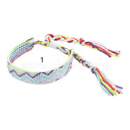 Cotton Braided Wave Pattern Cord Bracelet, Ethnic Tribal Adjustable Brazilian Bracelet for Women, Ghost White, 5-1/2~10-5/8 inch(14~27cm)(FIND-PW0013-002A)