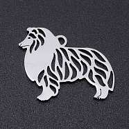 304 Stainless Steel Dog Pendants, Laser-Cut, Hollow, Rough Collie, Stainless Steel Color, 15x20x1mm, Hole: 1mm(A-STAS-N090-JN854-1)