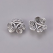Tibetan Style Alloy Bead Caps, Lead Free, Cadmium Free and Nickel Free, Flower, Antique Silver, about 13mm diameter, 3.5mm thick, hole: 2mm(X-EA483Y-NF)