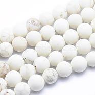 Frosted Natural Magnesite Beads Strands, Round, 10~10.5mm, Hole: 1mm, about 40pcs/strand, 15.7 inch(40cm)(TURQ-G148-10-10mm)