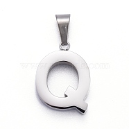 304 Stainless Steel Letter Pendants, Manual Polishing, Alphabet, Stainless Steel Color, Letter.Q, 18.5x11.5x3.5mm, Hole: 6.5x3.5mm(STAS-H127-Q-P)