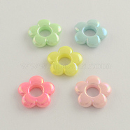 AB Color Plated Opaque Acrylic Bead Frames, Flower, Mixed Color, 19x4mm, Hole: 2mm, Inner diameter: 6mm, about 640pcs/500g(SACR-Q106-14)