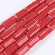 Opaque Glass Beads Strands, Faceted, Cuboid, Red, 6.5~7x3~3.5x3~3.5mm, Hole: 0.5mm, about 80pcs/strand, 20.6~22 inch(52.5~56cm)(EGLA-F123-3x6mm-NC03)