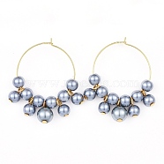 Wine Glass Charms, with Glass Pearl Beads and Brass Hoop Earrings, Golden, Gray, 42.5~43x36~37.5x8mm, Pin: 0.6mm(EJEW-JE03184-02)