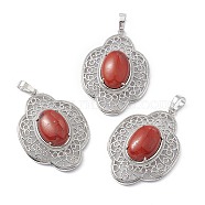 Natural Red Jasper Pendants, Flower Charms, with Platinum Plated Brass Findings, 44x32x10mm, Hole: 8x5mm(G-P492-01P-11)