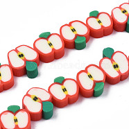 Handmade Polymer Clay Bead Strands, Apple Slice, Red, 6~12x7~11x4~4.5mm, Hole: 1.6mm, about 38~40pcs/strand, 12.99 inch~15.55 inch(33~38.5cm)(CLAY-R069-01C-01D)