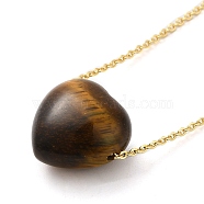 Natural Tiger Eye Heart Pendant Necklace with Golden Alloy Cable Chains, 23.82 inch(60.5cm)(NJEW-G116-01B)