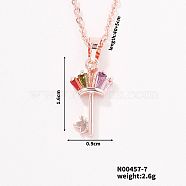 Unique and Cute European American Style Key Brass Cubic Zirconia Pendant Necklaces, with Cable Chain for Women Girl, Colorful, 15.75 inch(40cm)+5cm(JS5656)