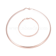 Ion Plating(IP) 304 Stainless Steel Chain Necklaces & Bracelets Sets, with Lobster Claw Clasps, Rose Gold, 17.7 inch(45cm), 3mm, 8-1/8 inch(20.5cm) 3x1mm(SJEW-E334-01A-RG)